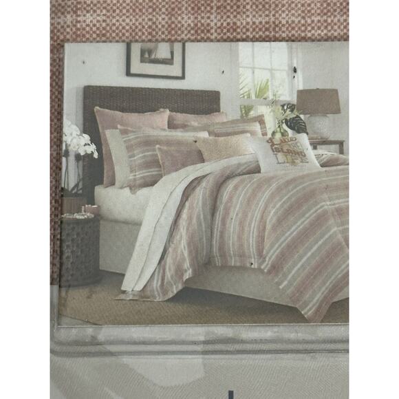 Tommy Bahama Home Pillow Sham Euro Sunrise Stripe 26x26 Coral Tropical Fringe - Picture 3 of 5